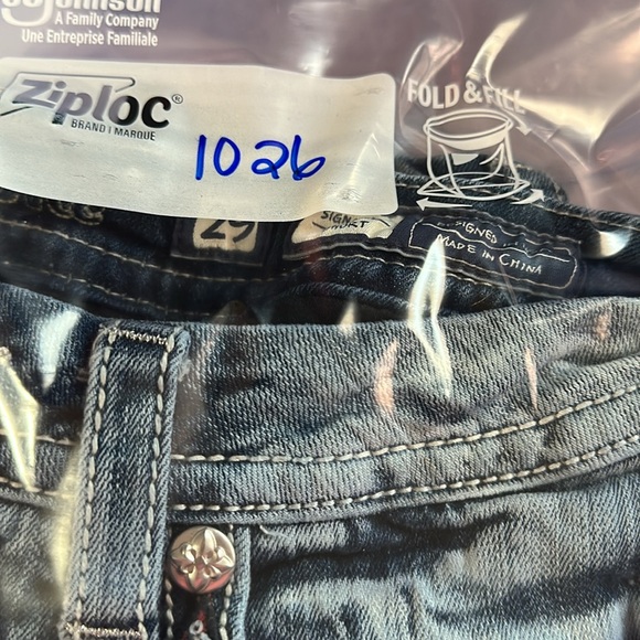 Miss Me Distressed Blue Jean Shorts with Red Plaid Accents Size 29 - Picture 8 of 9